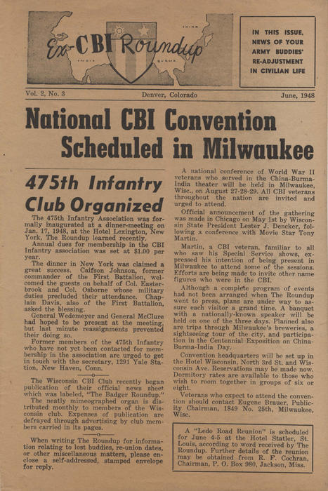 Ex-CBI Roundup newsletter, June 1948