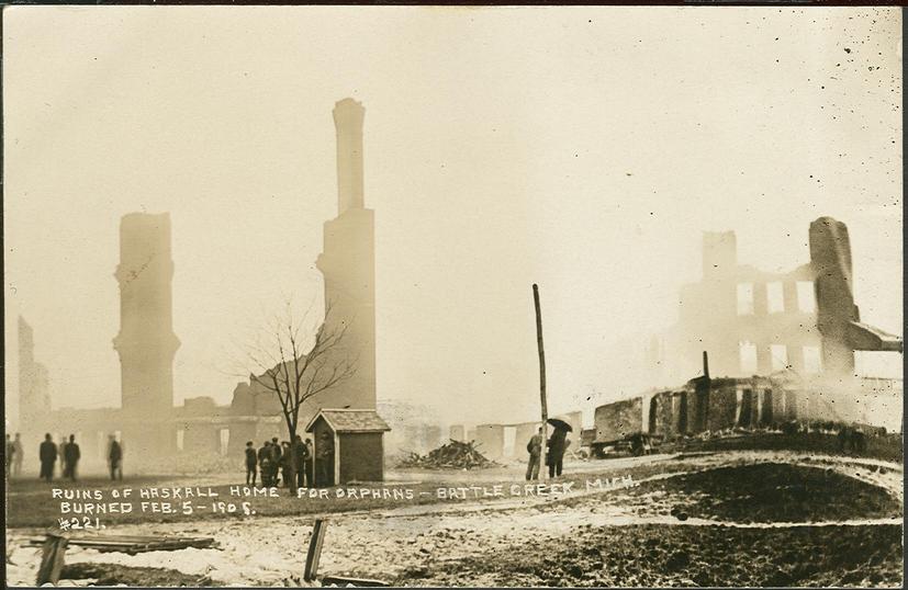 Ruins from the fire at the Haskell Home for Orphans, 1909