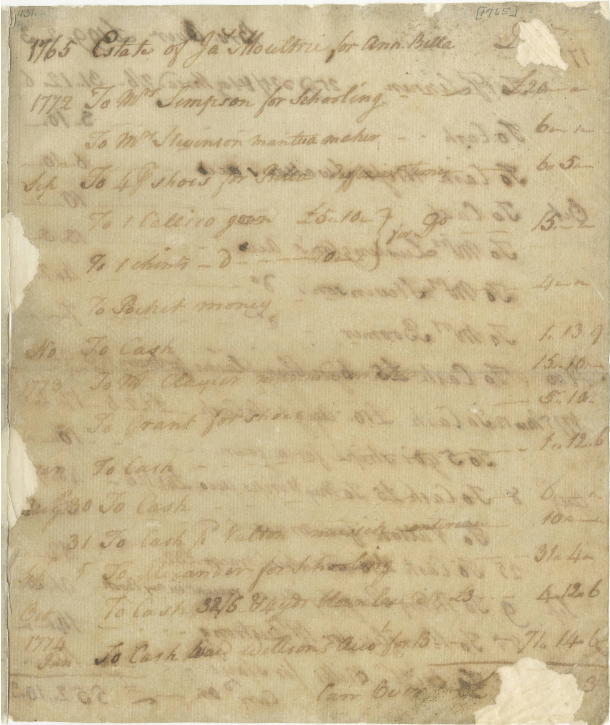 Account, 1765-1785, James Moultrie